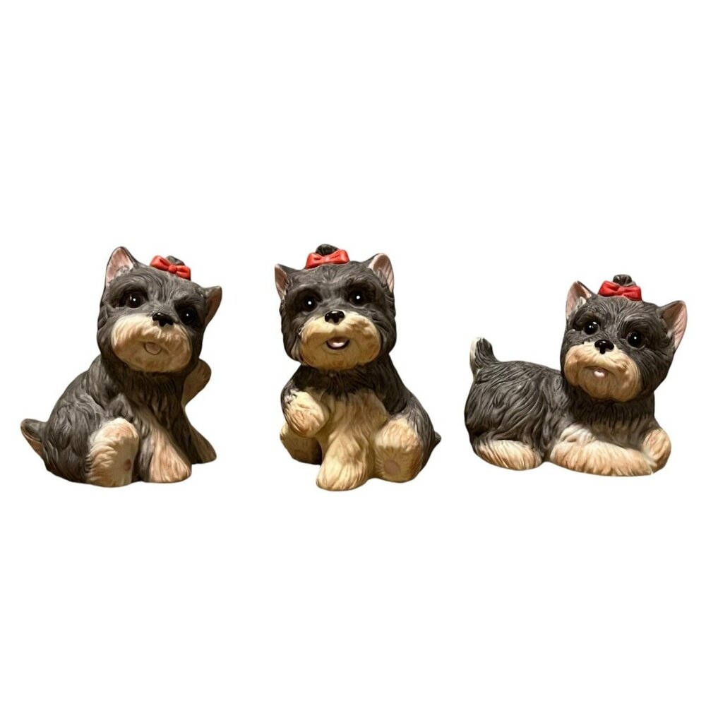 Set Of 3 Vintage Homco Yorkshire‎ Terrier Puppies Dogs 1475 Malaysia 3" Yorkies